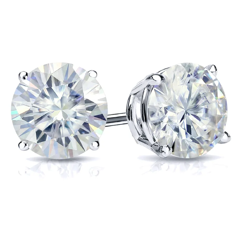 Clean-cut earrings-Auriya 2 1/2ctw Round Moissanite Stud Earrings Platinum 4-Prong Basket - 7 mm