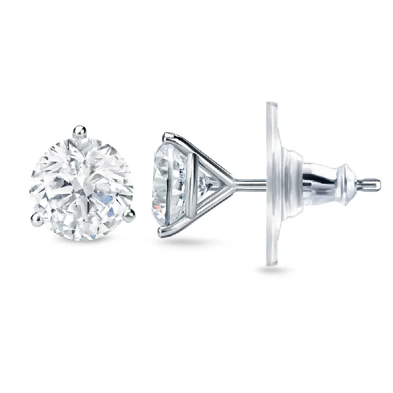 Pointed stone earrings-Auriya 2 carat TW 3-Prong Martini Certified Round Diamond Stud Earrings 14k Gold Certified (H-I, SI1-SI2) - H-I, SI1-SI2