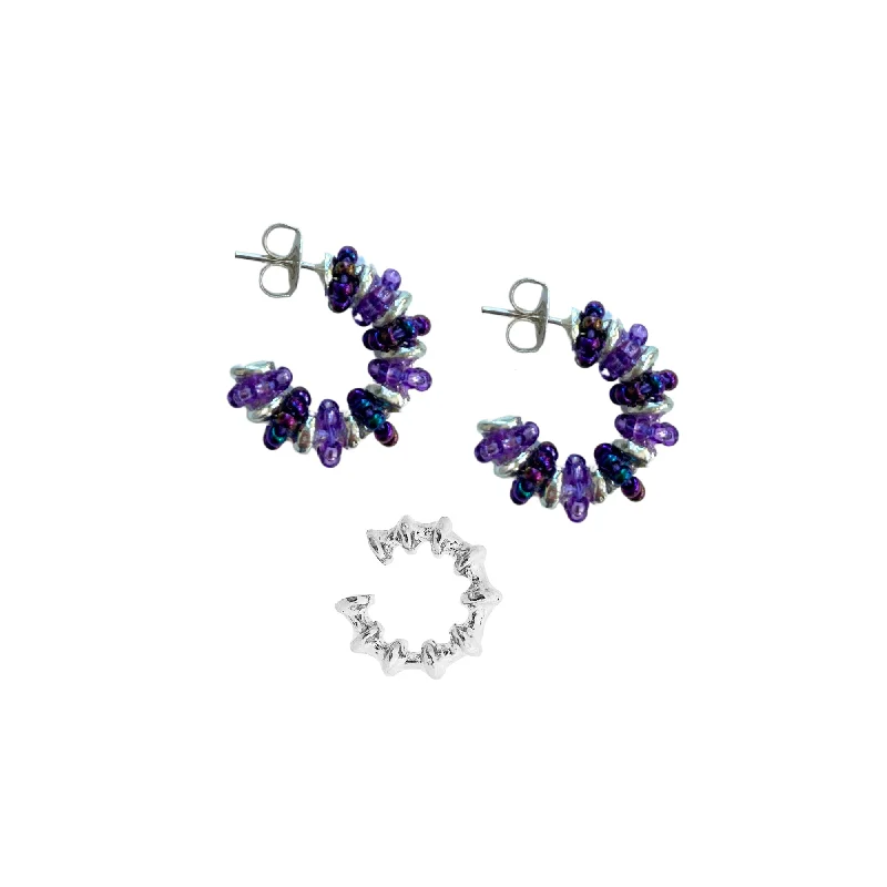 Twilight-cut earrings-Beaded Silver Set