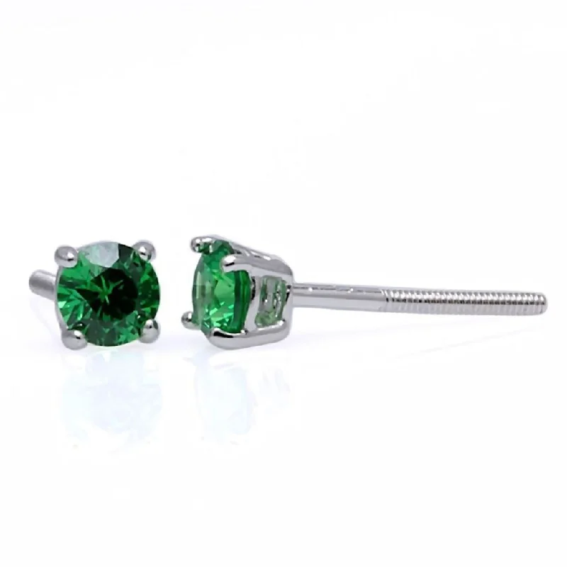 Curled wire earrings-Brazil: 4mm, 0.50ct Emerald Green Russian Ice CZ Screw Back Earrings