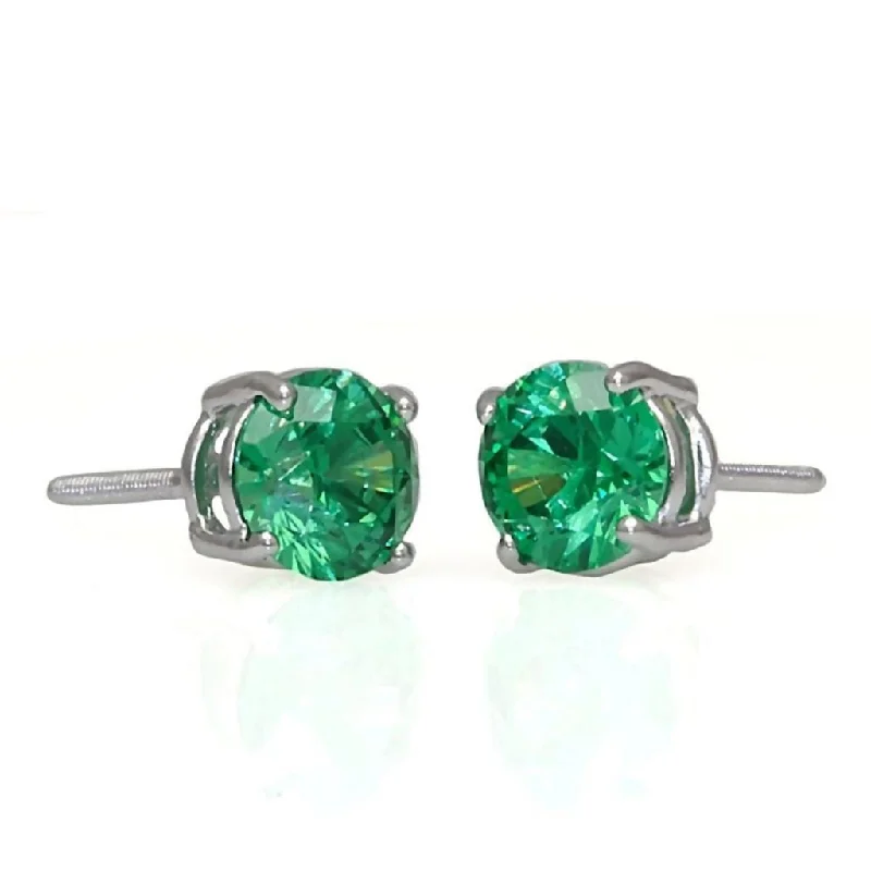 Pleated edge earrings-Brazil: 6mm, 1.50ct Emerald Green Russian Ice CZ Screw Back Earrings