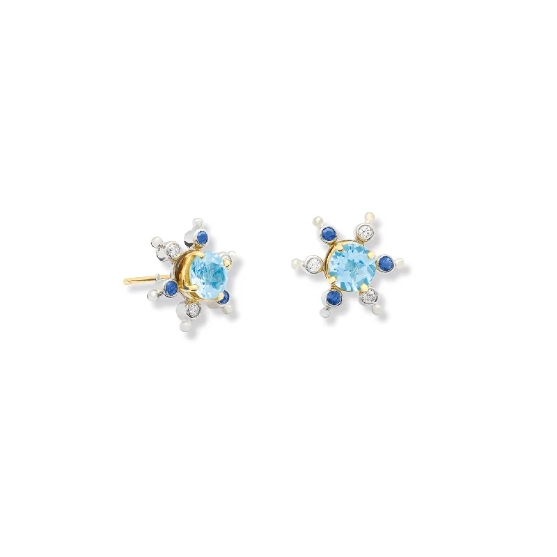 Smooth gem earrings-Cactus Earring Halos White Gold - Sapphire & Diamond