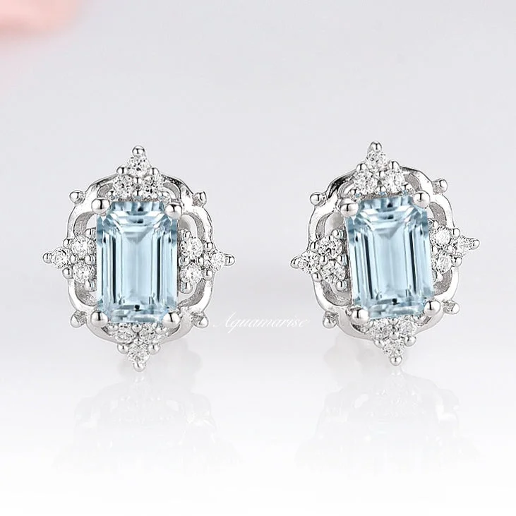 Elevated gem earrings-Claire Vintage Aquamarine Earrings- Sterling Silver