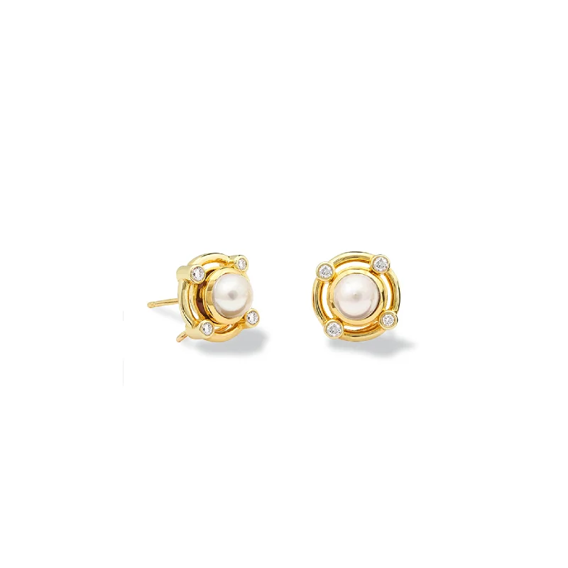 Matte titanium earrings-Compass Earring Halos Yellow Gold - Diamond