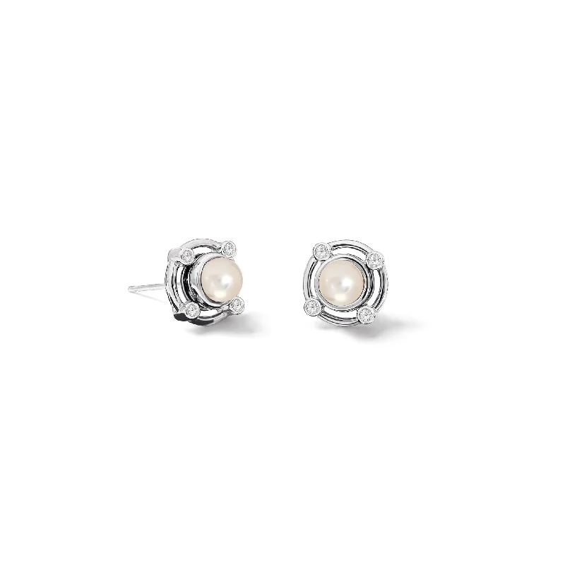 Quilted pattern earrings-Compass Earring Halos White Gold - Diamond