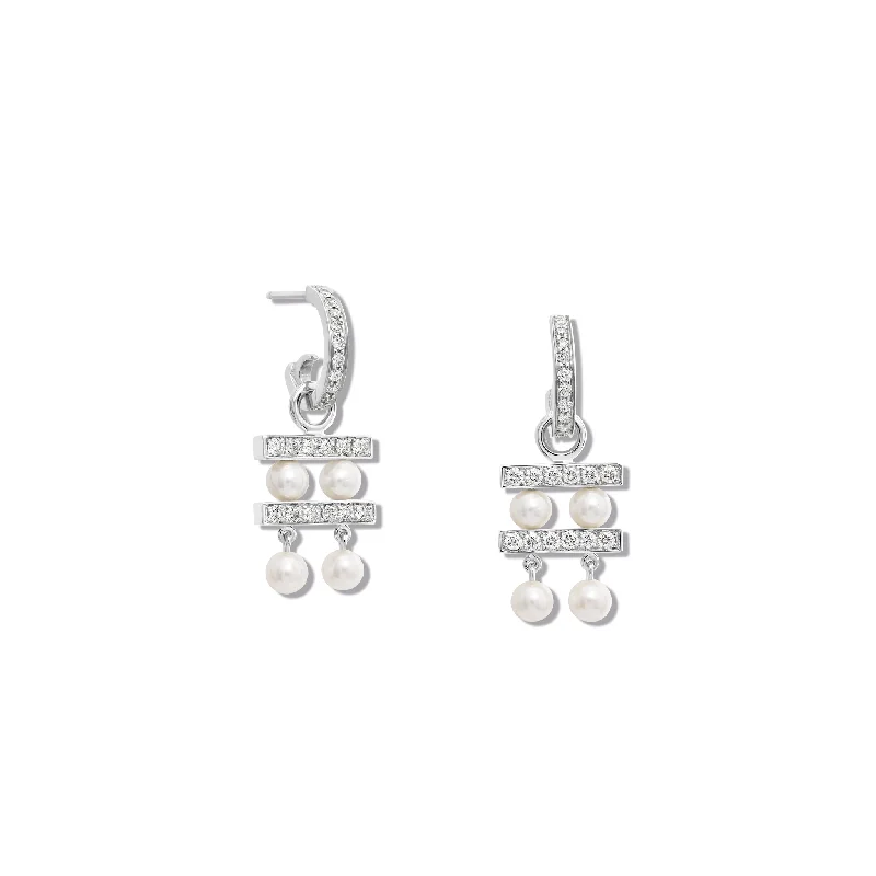 Rich apatite earrings-Couture Double Earring Drops 18ct White Gold - Diamond Pavé & Pearl