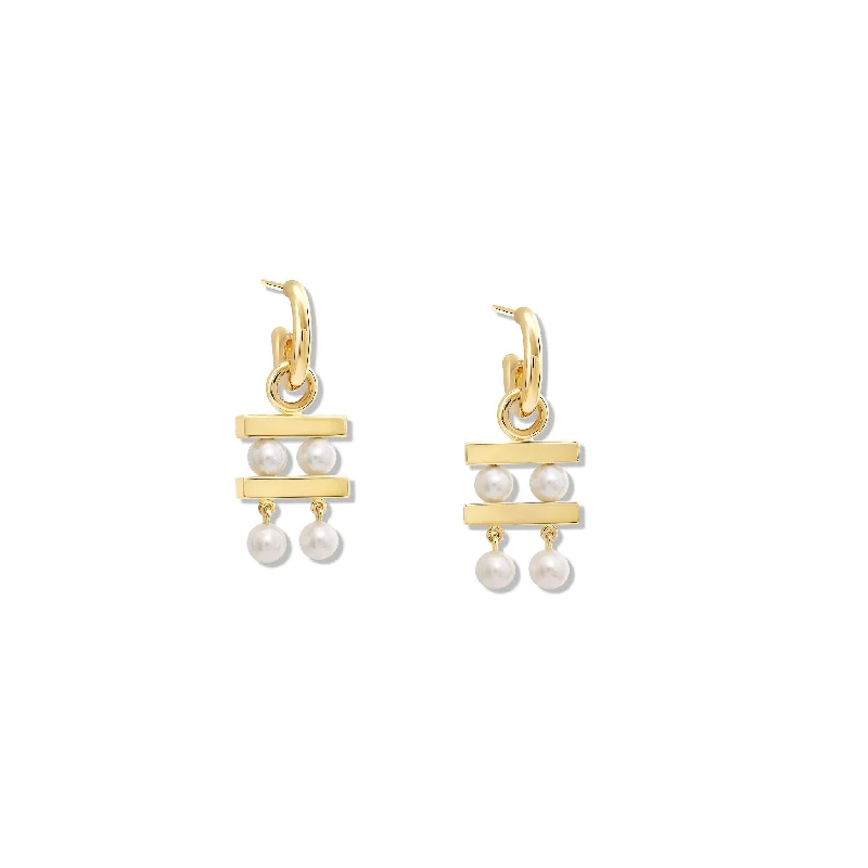 Braided cord earrings-Couture Double Earring Drops Yellow Gold - Pearl