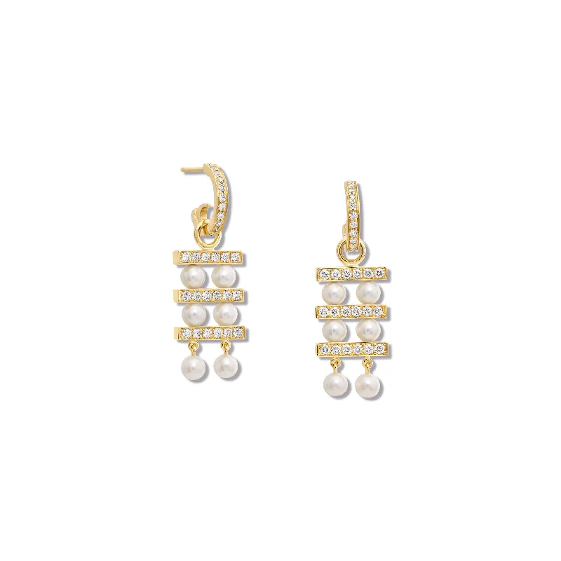 Scuffed rim earrings-Couture Triple Earring Drops 18ct Yellow Gold - Diamond Pavé & Pearl