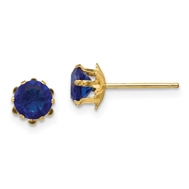 Low-set stone earrings-Curata 14k Yellow Gold 5mm Synthetic Sapphire Stud Earrings