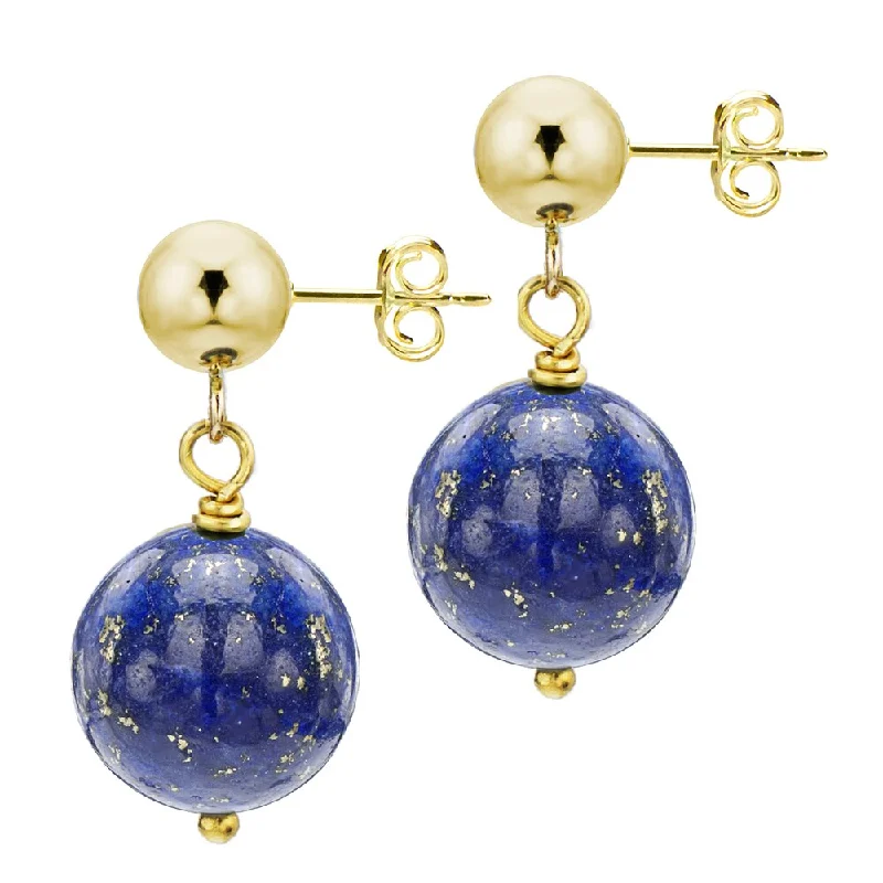 Full sapphire earrings-DaVonna 14k Yellow Gold with 8mm Blue Lapis Stud Dangle Earrings