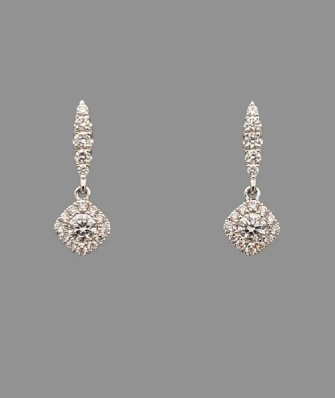 Smelted gold earrings-Diamond Dangle Earrings 14K White Gold