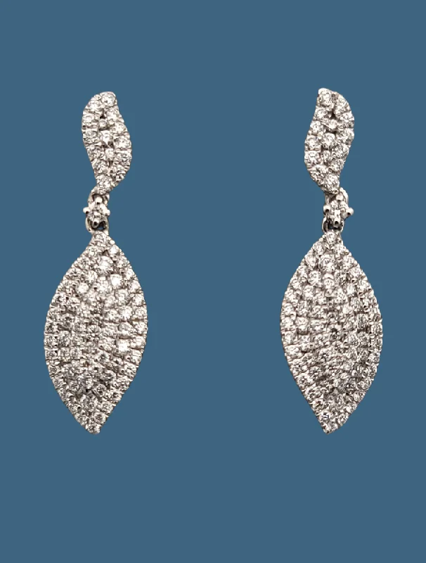 Glowing iolite earrings-Diamond Dangle Leaf Earrings 14K White Gold