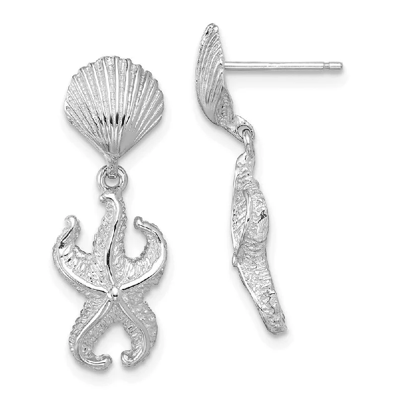 Vivid topaz earrings-Diamond2Deal 14K White Gold Shell Starfish Dangle Earrings (L- 24.5 mm, W- 9.1 mm)