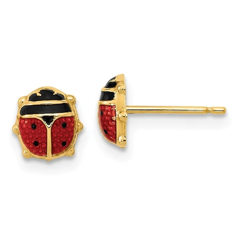 Retro amber earrings-Diamond2Deal 14k Yellow Gold Gold Red/Black Enamel Ladybug Post Stud Earrings (L-7mm, W-6.75mm)