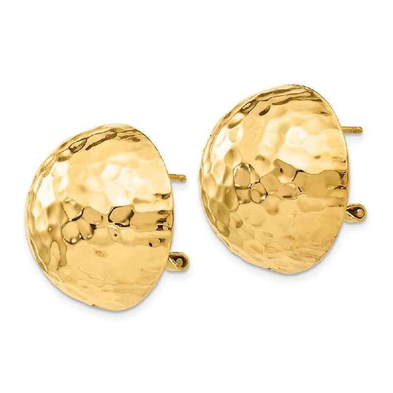 Fine-cut earrings-Diamond2Deal 14K Yellow Gold Hammered Omega Back Post Earrings (L- 22 mm, W- 22 mm)