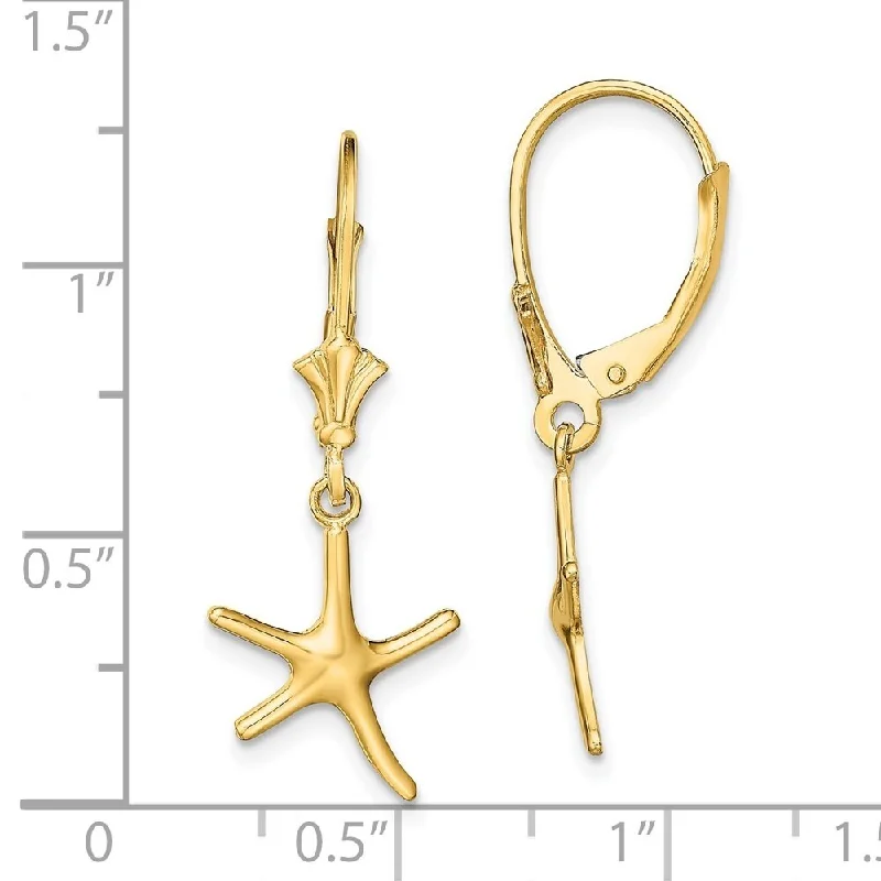 Retro-style opal earrings-Diamond2Deal 14K Yellow Gold Mini Dancing Starfish Dangle Earrings (L- 26.5 mm, W- 10.6 mm)