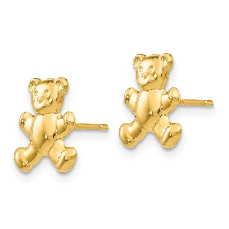 Crescent dusk earrings-Diamond2Deal 14k Yellow Gold Teddy Bear Post Stud Earrings (L-11mm, W-10mm)