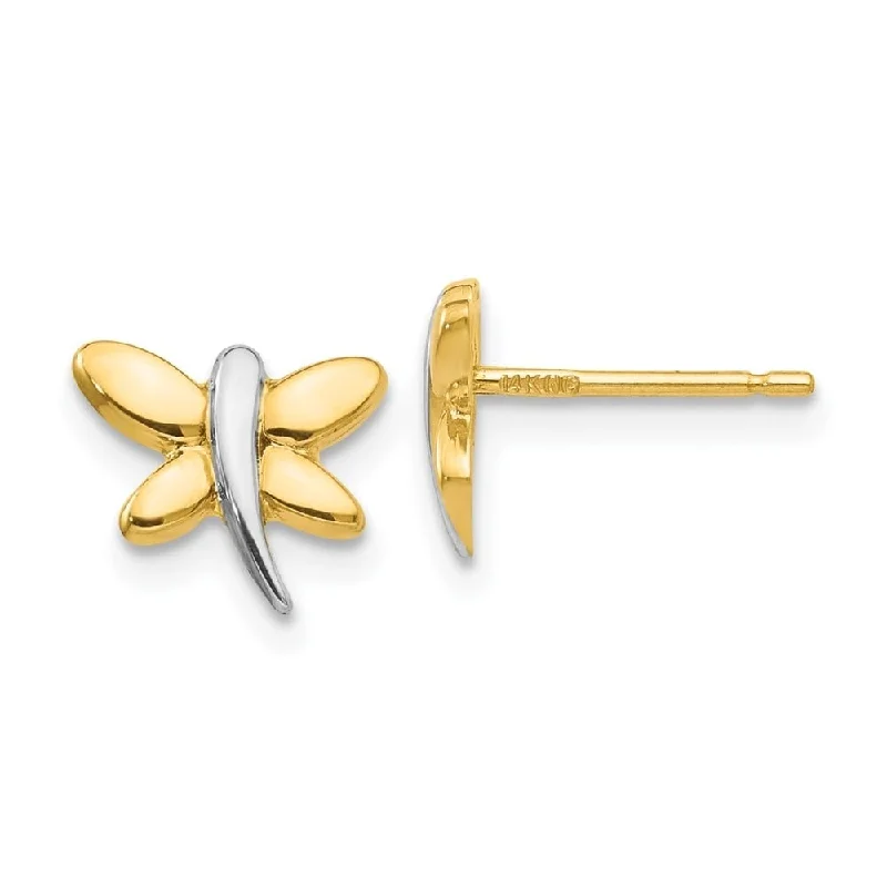 Smelted silver earrings-Diamond2Deal 14k Yellow Gold with Rhodium Polished Dragonfly Post Stud Earrings (L-10mm, W-8mm)