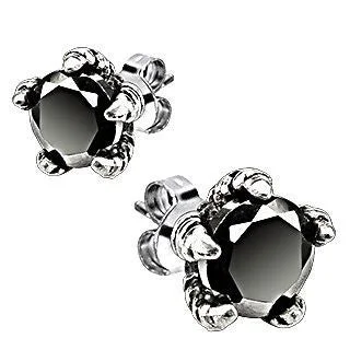 Dense gold earrings-Dragons Claw: 2.50 carat Black Ice Diamond CZ 316L Steel Stud Earrings