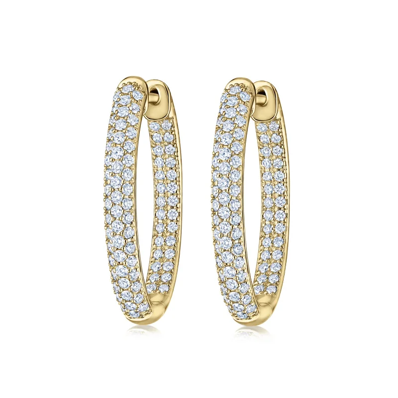 Twisted coil earrings-Moonlight Oval Hoop Earrings with Pavé Diamonds