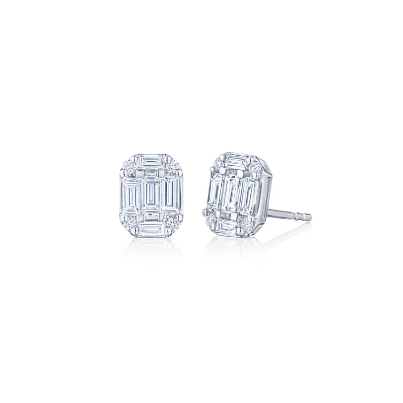 Jutting stone earrings-Sunburst Small Earrings with Emerald-Cut Diamonds