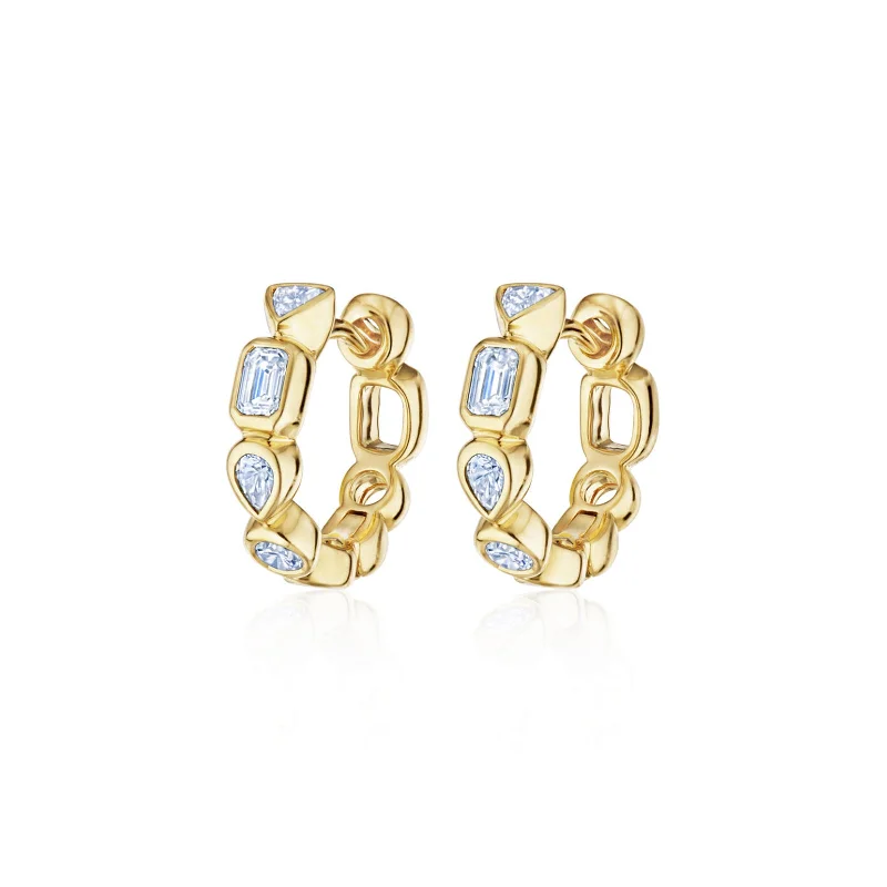 Vivid moonstone earrings-Portofino Petite Hoop Earrings with Mixed Shape Diamonds