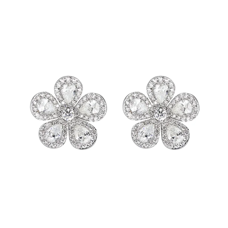 Etched hoop earrings-Classic Flower Earrings with Diamonds