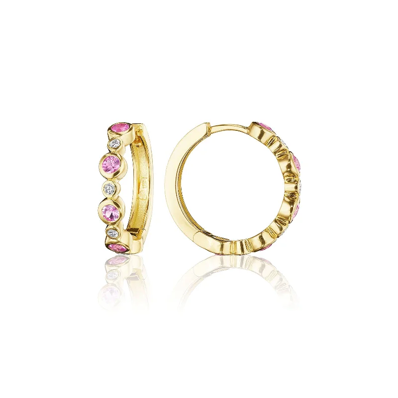 Twilight-cut earrings-Pink Sapphire & Diamond Aura Hoop Earrings