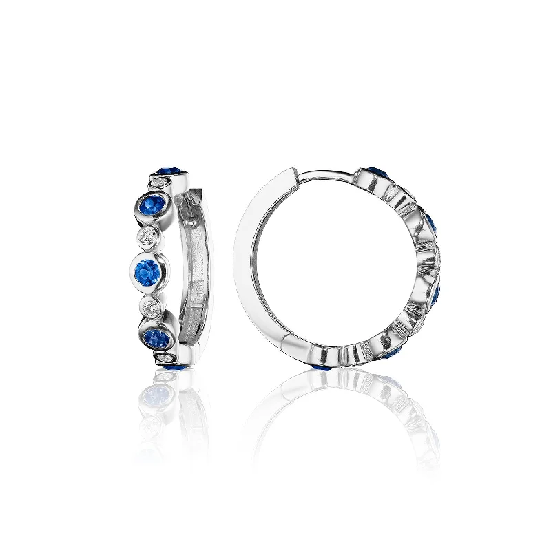 Slim diamond earrings-Blue Sapphire & Diamond Aura Hoop Earrings