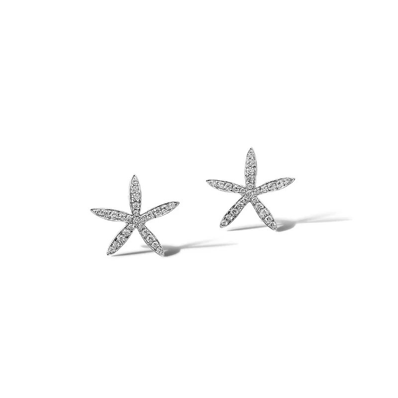 Faint silver earrings-Estrela do Mar Medium Earrings White Gold - Diamond Pavé