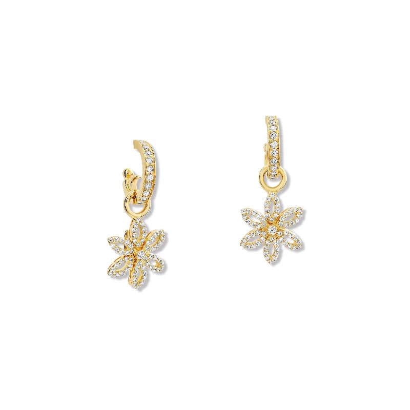 Etched hoop earrings-Fleur de Lys Earring Drops 18ct Yellow Gold - Diamond