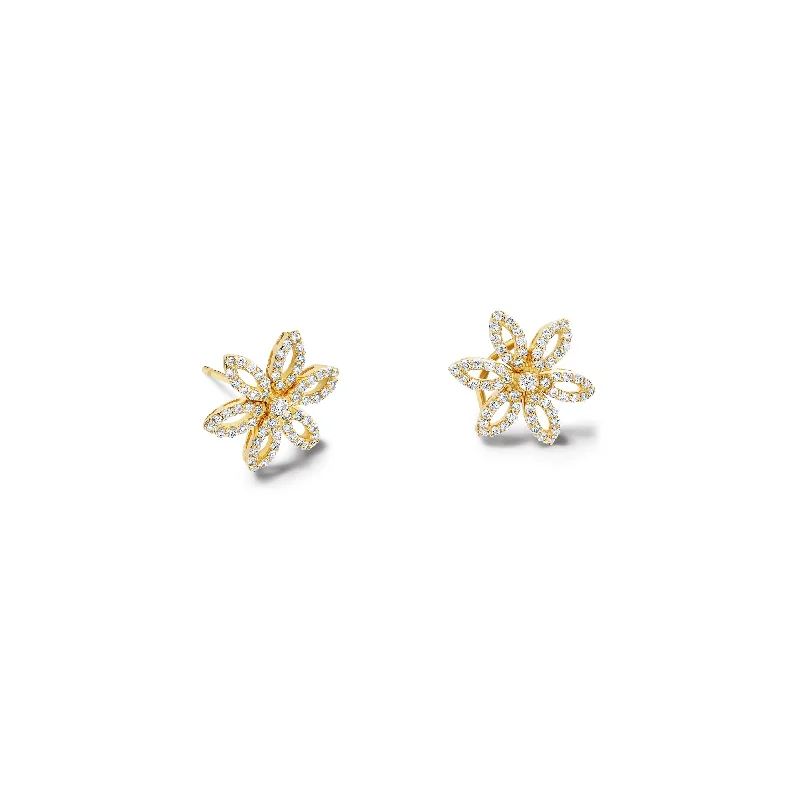 Dappled crystal earrings-Fleur de Lys Earrings 18ct Yellow Gold - Diamond Pavé