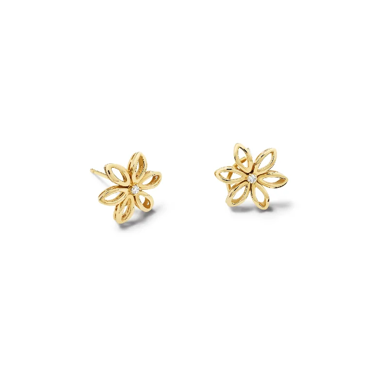 Linked hoop earrings-Fleur de Lys Earrings Yellow Gold - Diamond