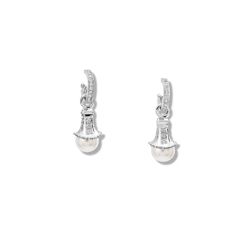 Quilted pattern earrings-Fouquet Earring Drops Silver - Pearl