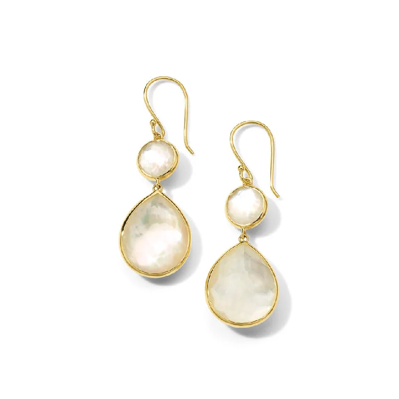 Raw gem earrings-Mother of Pearl Doublet  Rock Candy Snowman Teardrop Earrings