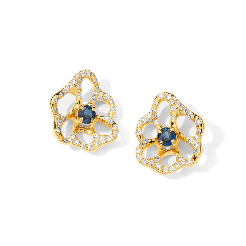 Thirteen-gem earrings-Diamond & Blue Sapphire Stardust Drizzle Flora Mini Stud Earrings