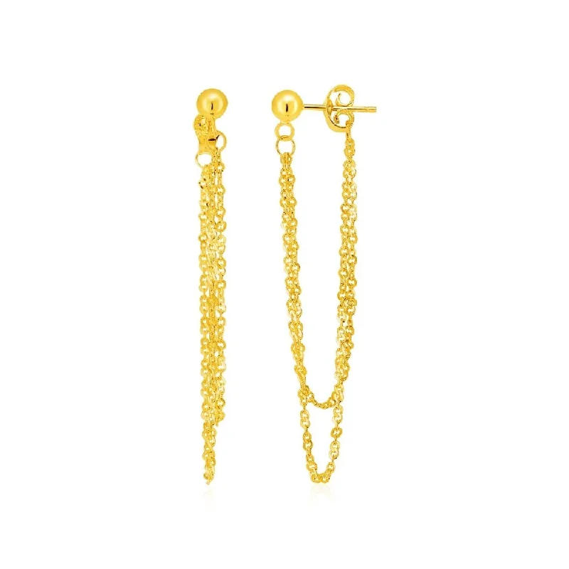 Curled wire earrings-Hanging Chain Post Earrings in 14k Yellow Gold