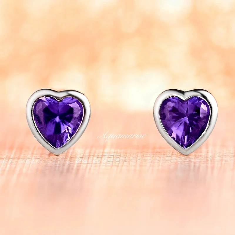 Linked hoop earrings-Heart Tanzanite Earrings- Sterling Silver