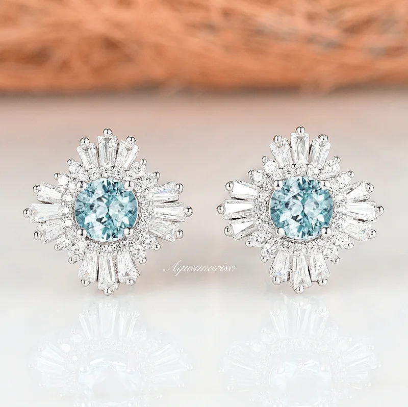 Wide-tier earrings-Joelle aquamarine Earrings- Sterling Silver