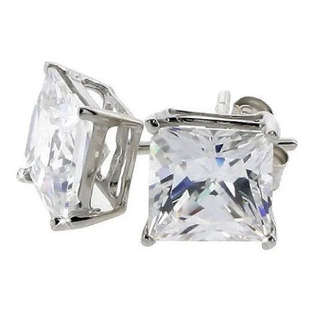 Embossed pattern earrings-Kendra: 10mm 12.0ct Princess Cut Russian Ice CZ Basket Set Stud Earrings