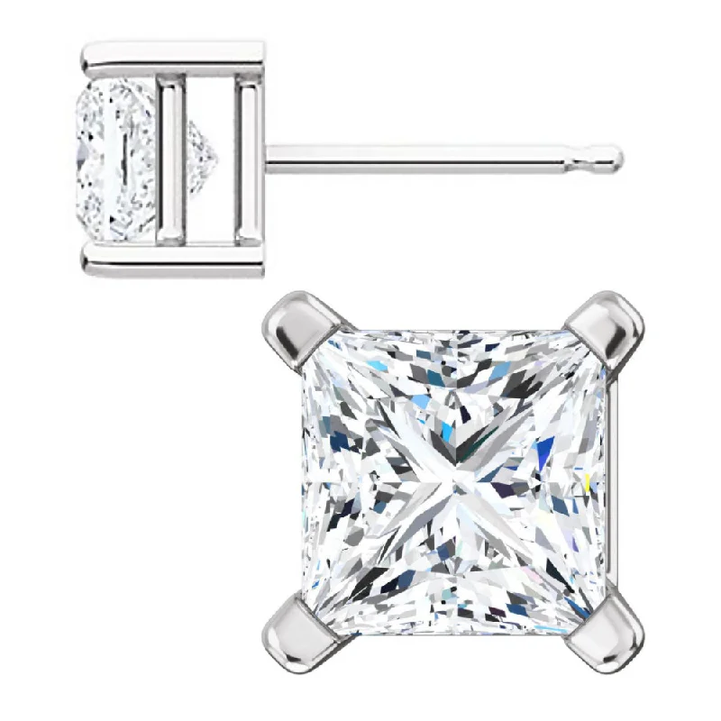 Glowing minimalist earrings-Kendra: 5mm, 1.5ct Princess Cut Russian CZ Basket Set Stud Earrings