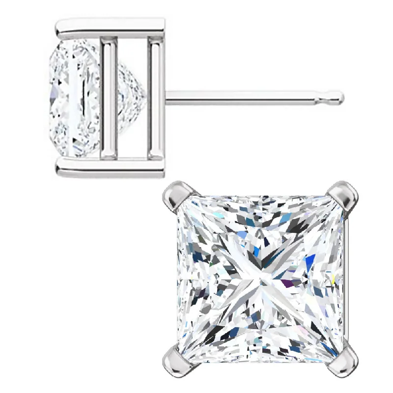 Braided cord earrings-Kendra: 7mm, 4.0ct Princess Cut Russian Ice CZ Basket Set Stud Earrings