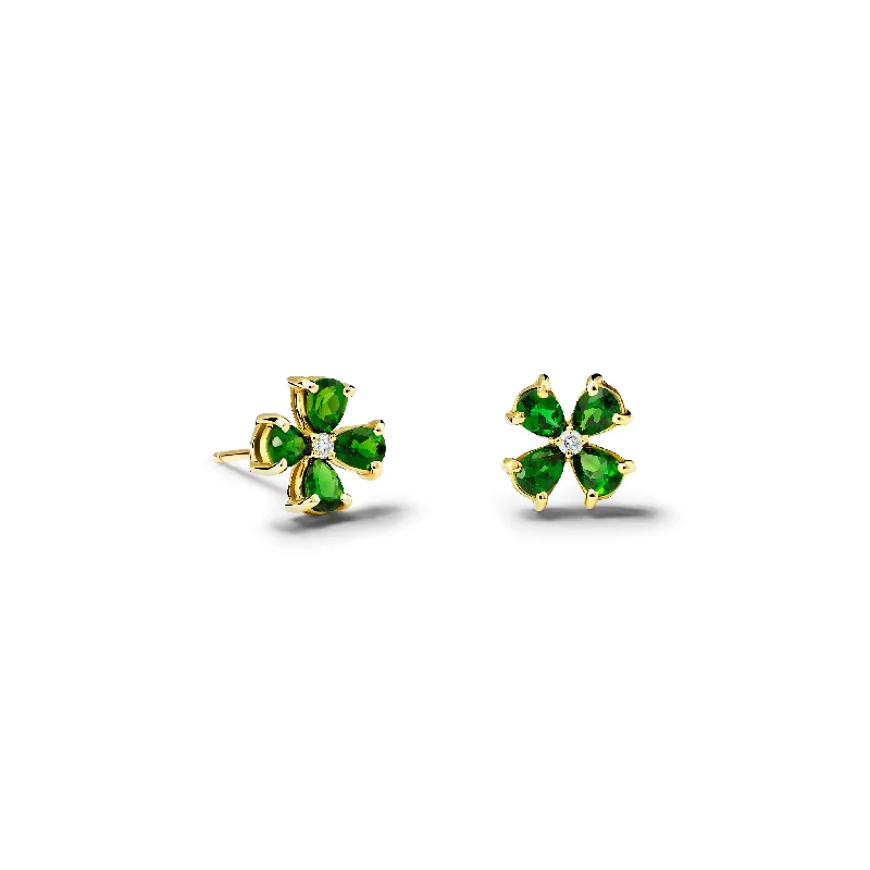 Coiled design earrings-Klover Small Stud Earrings Yellow Gold - Chrome Diopside & Diamond