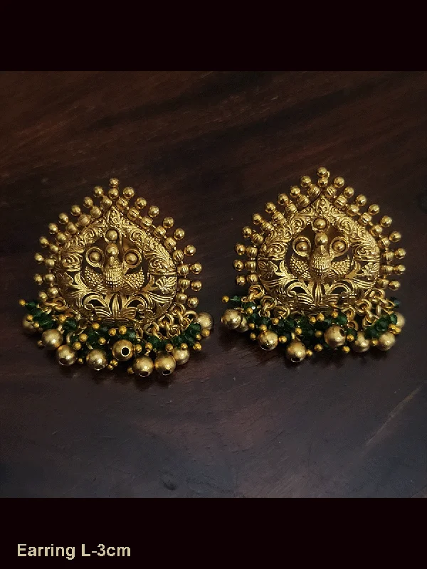 Pure pearl earrings-Leaf design peacock center 3cm long coloured beaded frill