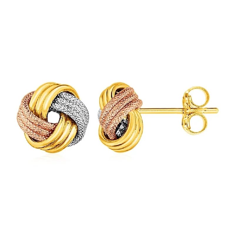 Glowing citrine earrings-Love Knot Post Earrings in 14k Tri Color Gold