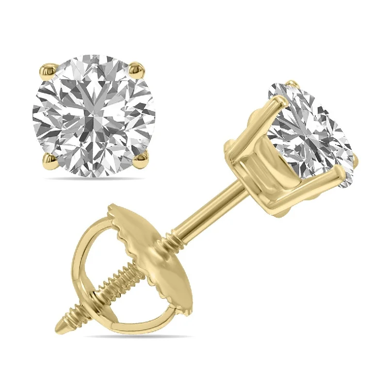 Pleated edge earrings-Marquee Certified 1.50 Carat TW Lab Grown Diamond Solitaire Earrings in 14K Yellow Gold