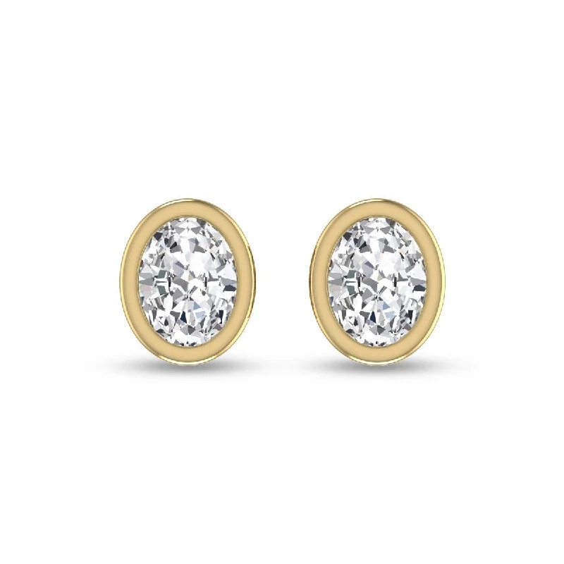 Pure pearl earrings-Marquee Lab Grown 1/2 Carat Oval Bezel Set Solitaire Diamond Earrings in 14K Yellow Gold