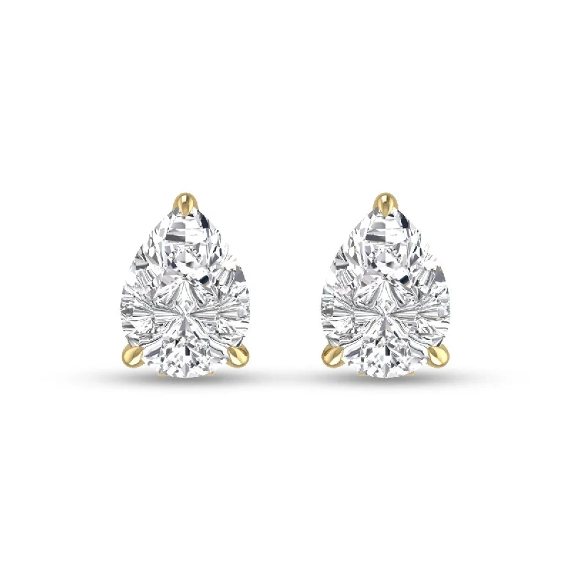 Raw gem earrings-Marquee Lab Grown 1/2 Carat Pear Shaped Solitaire Diamond Earrings in 14K Yellow Gold