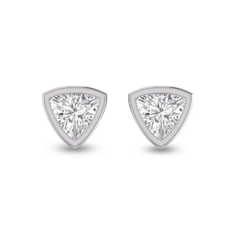 Pale morganite earrings-Marquee Lab Grown 1/2 Carat Trillion Shaped Bezel Set Solitaire Diamond Earrings in 14K White Gold