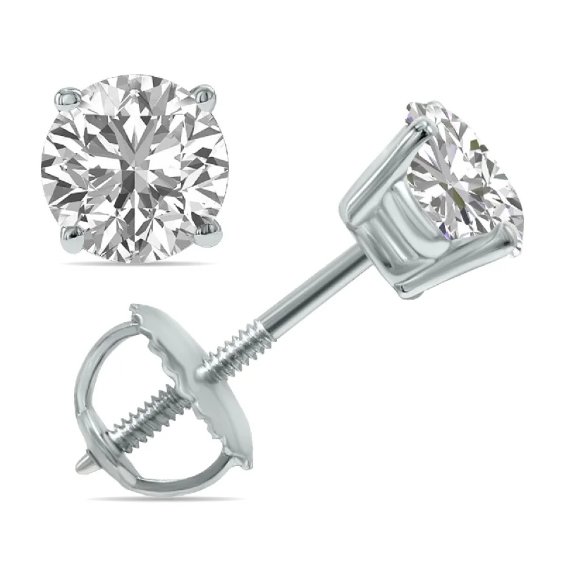 Quilted pattern earrings-Marquee Lab Grown 1.25 Carat Total Weight Diamond Solitaire Earrings in 14K White Gold